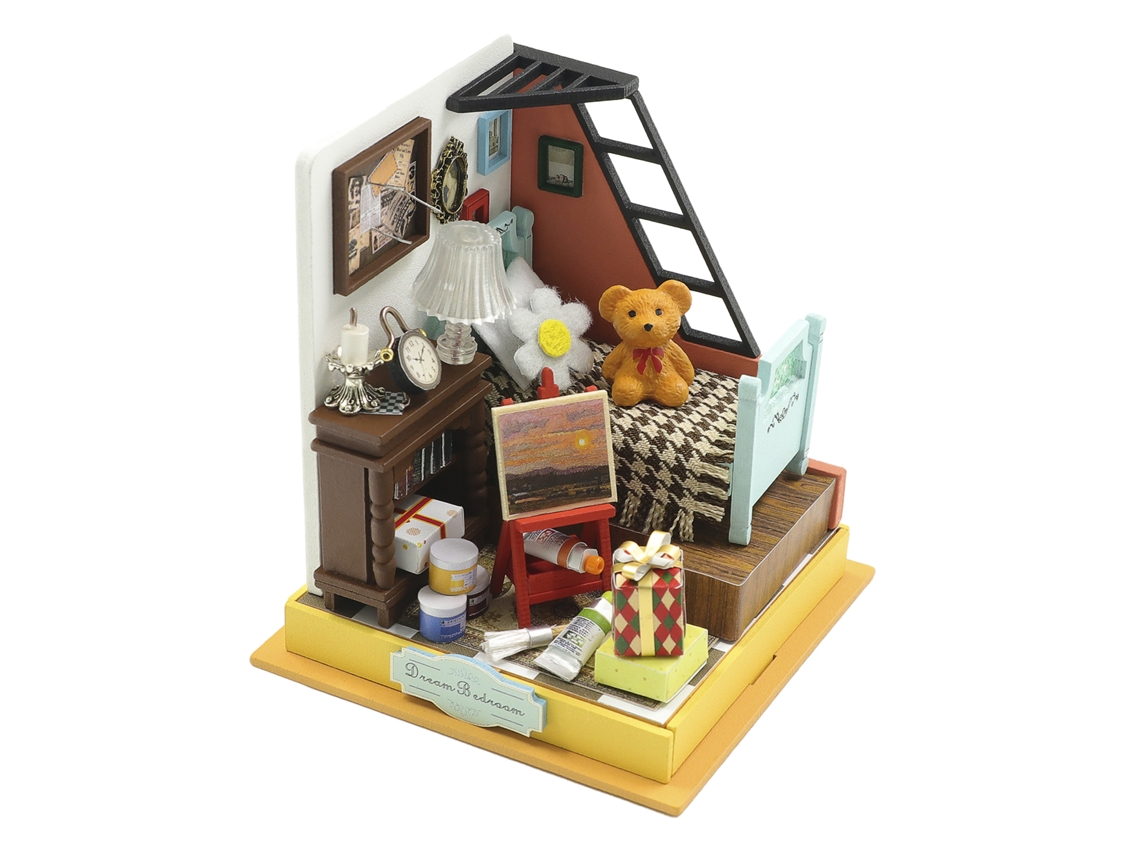 Un Modelo 3d De Un Dormitorio De Ensueño Con Luces Led, Que Mide 9x8x8 Cm.