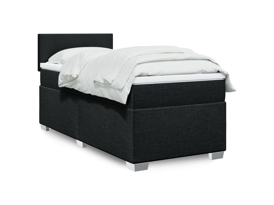 Cama box spring con colchón tela negro 90x190 cm