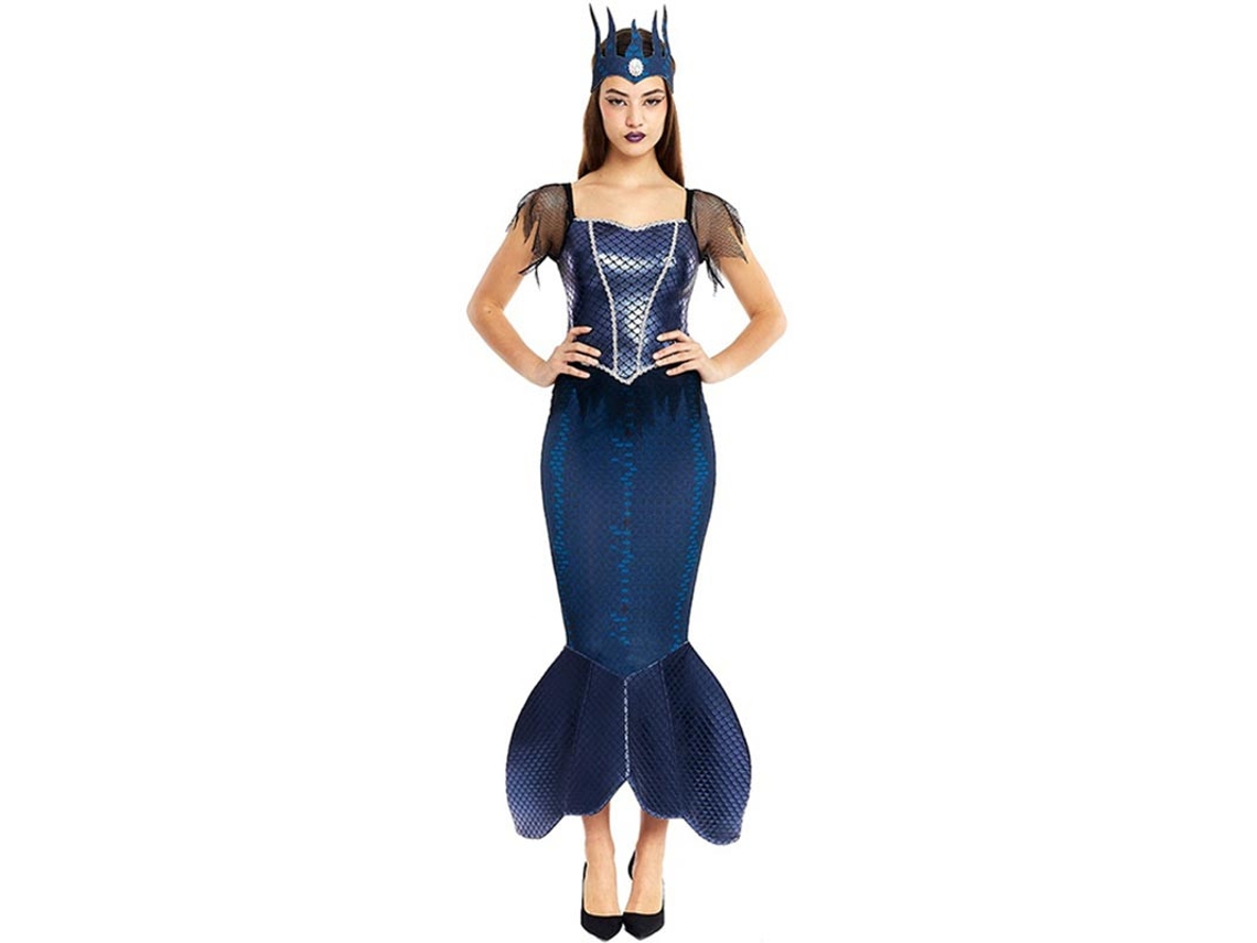 Disfraz de Sirena Malvada azul con corona para mujer