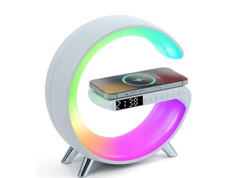 KLACK Lámpara de ambiente con altavoz Bluetooth, reloj despertador y cargador inalámbrico tipo G