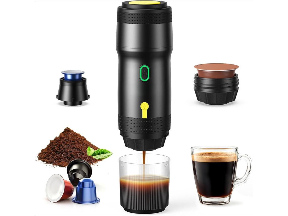 Cafetera portátil 3 en 1 con cápsulas de polvo concentrado, calentable, eléctrica, para uso doméstico y automotriz, color negro Cuich