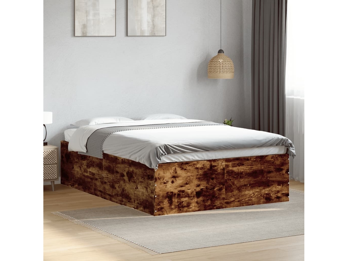 Estructura De Cama Madera De Ingeniería Roble Ahumado 135x190cm