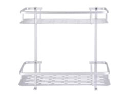 Estante de pared de aluminio para baño, doble capa, 2 ganchos