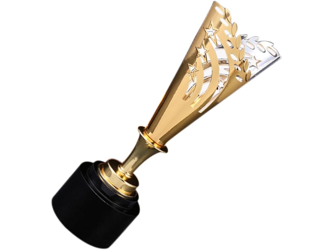 Trofeo Conmemorativo De Metal Chapado, Diseño De Estrella Hueca, Acabado Dorado, Tamaño Mediano.