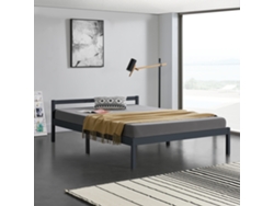 Cama de Matrimonio [ES.CASA] (206 x 146 x 50 cm - Madera de Pino - Gris)