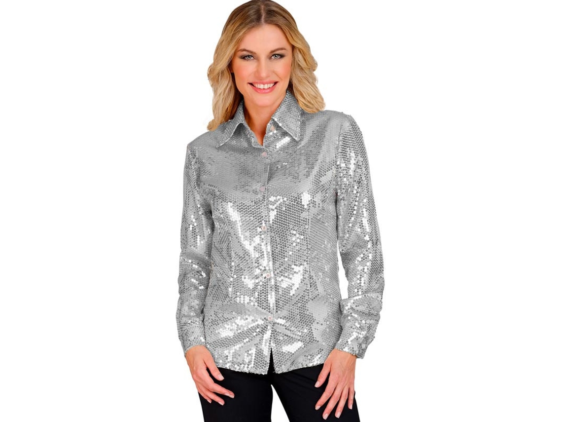 Disfraz o Camisa Moda plateado con lentejuelas para mujer