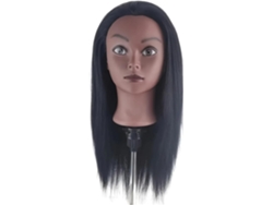 Cabeza De Maniquí Negra De 40 Cm Con Cabello Sintético Para Practicar Trenzado Y Peinado.