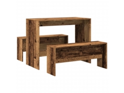 Maison Exclusive - Mesa Y Bancos De Comedor 3 Pzas Madera De Ingeniería Envejecida