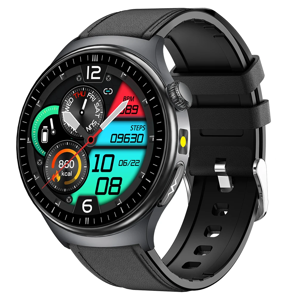 Smartwatch com Tela Amoled Sensível Ao Toque de 1,43 Polegadas e Chamadas Bluetooth. MDUG (couro Preto)