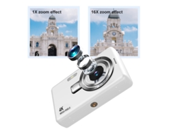 Cámara digital portátil 4K HD con enfoque automático, tarjeta de memoria de 32 GB y luz de relleno Cuich (blanca)