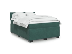 Cama Box Spring Con Colchón Terciopelo Verde Oscuro 160x200 Cm