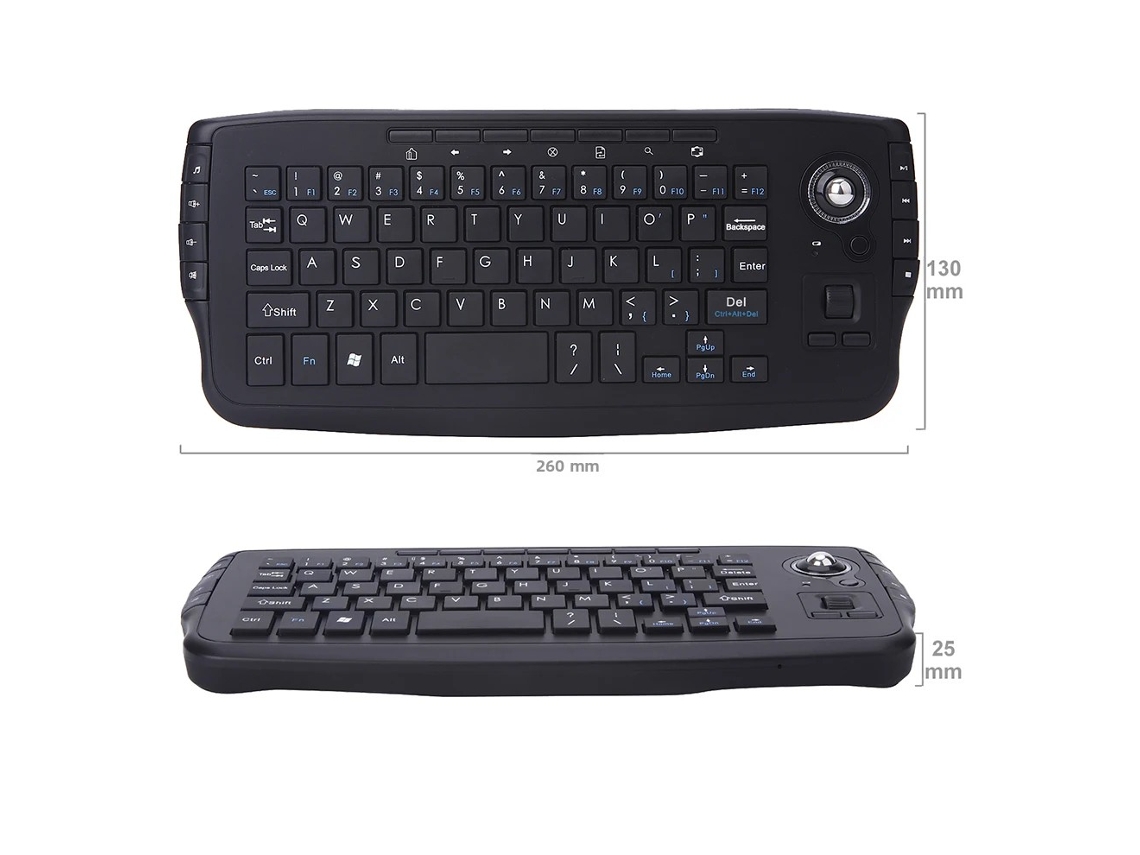(Negro) Teclado portátil con trackball y rueda de desplazamiento, mini teclado USB