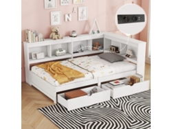 Sofá Cama De 90x200 Cm, 2 Cajones, Toma Usb, Somier De Láminas Blancas.