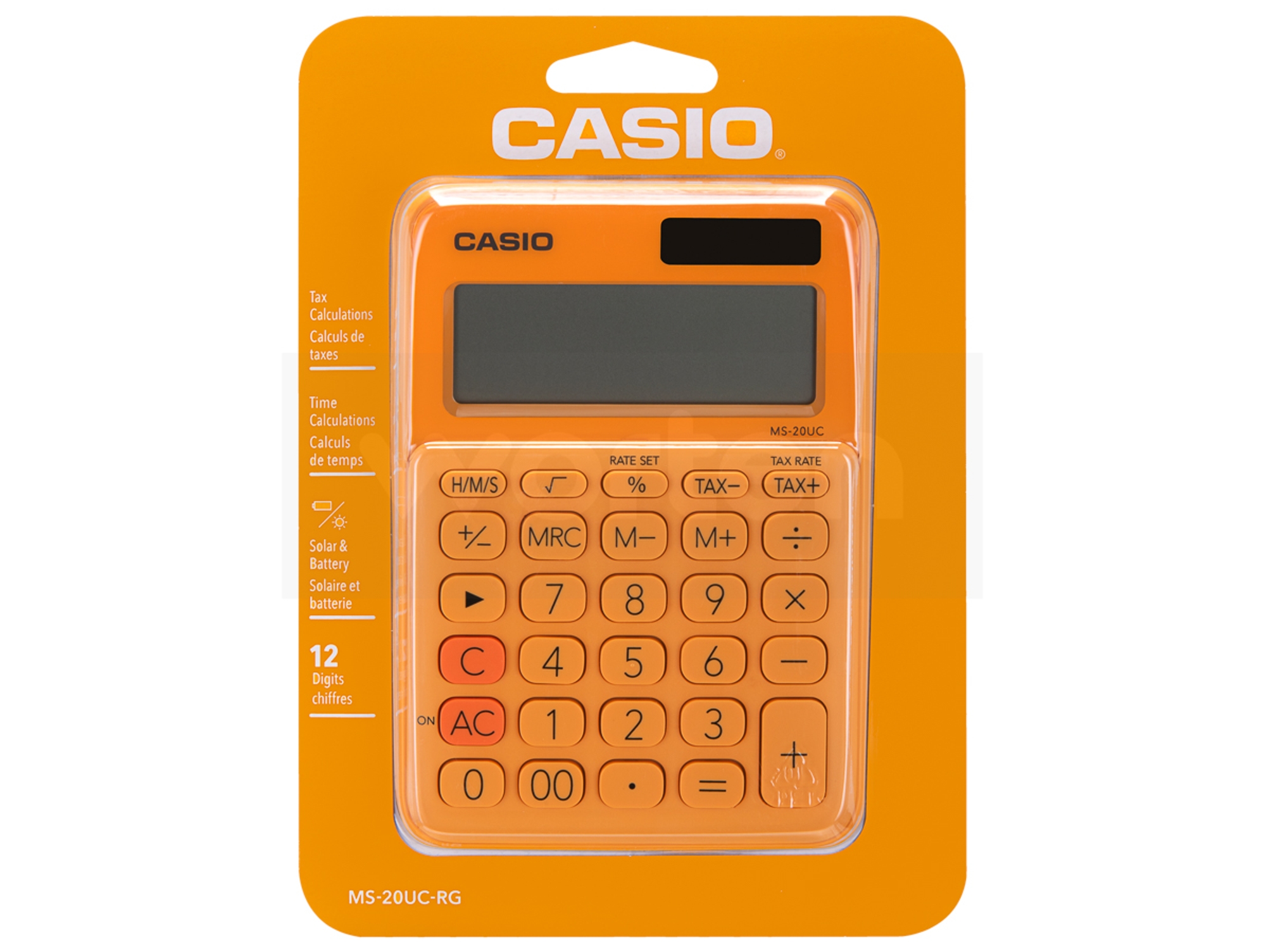 Calculadora Básica CASIO MS-20UC-RG Naranja (12 dígitos)