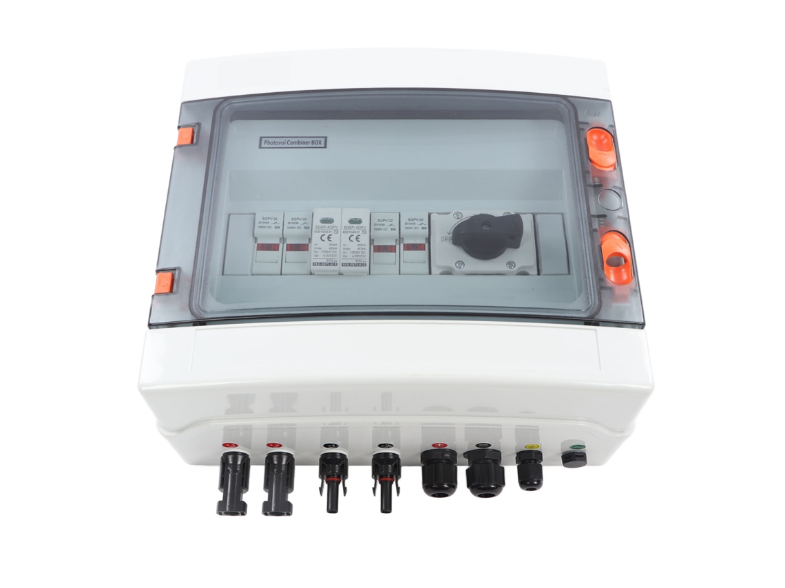 Caja combinadora solar de 2 entradas y 1 salida, IP65, impermeable, 1000 V, 32 A, con interruptores aislados
