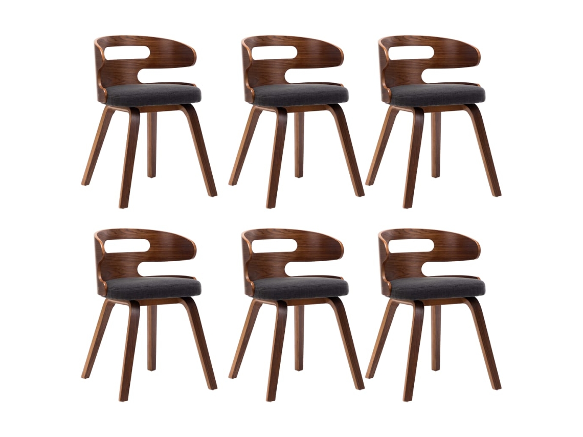Juego de 6 sillas de comedor, madera curvada y tela gris oscuro, EXCLUSIVA MAISON