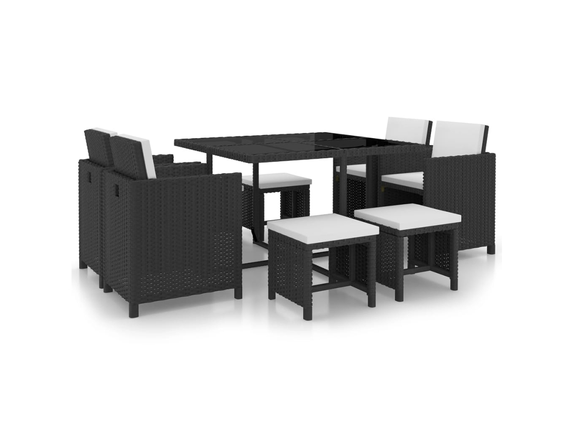 Juego de comedor para exteriores con cojines, mimbre sintético negro, Dkd Home Decor