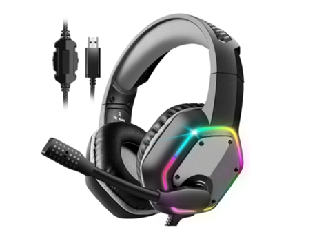 Auriculares para Juegos de Pc con Micrófono Sonido Envolvente 7.1 Auriculares con Cable y Luz Rgb para Consola Ps4/Ps5 Laptop Gris BISBISOUS