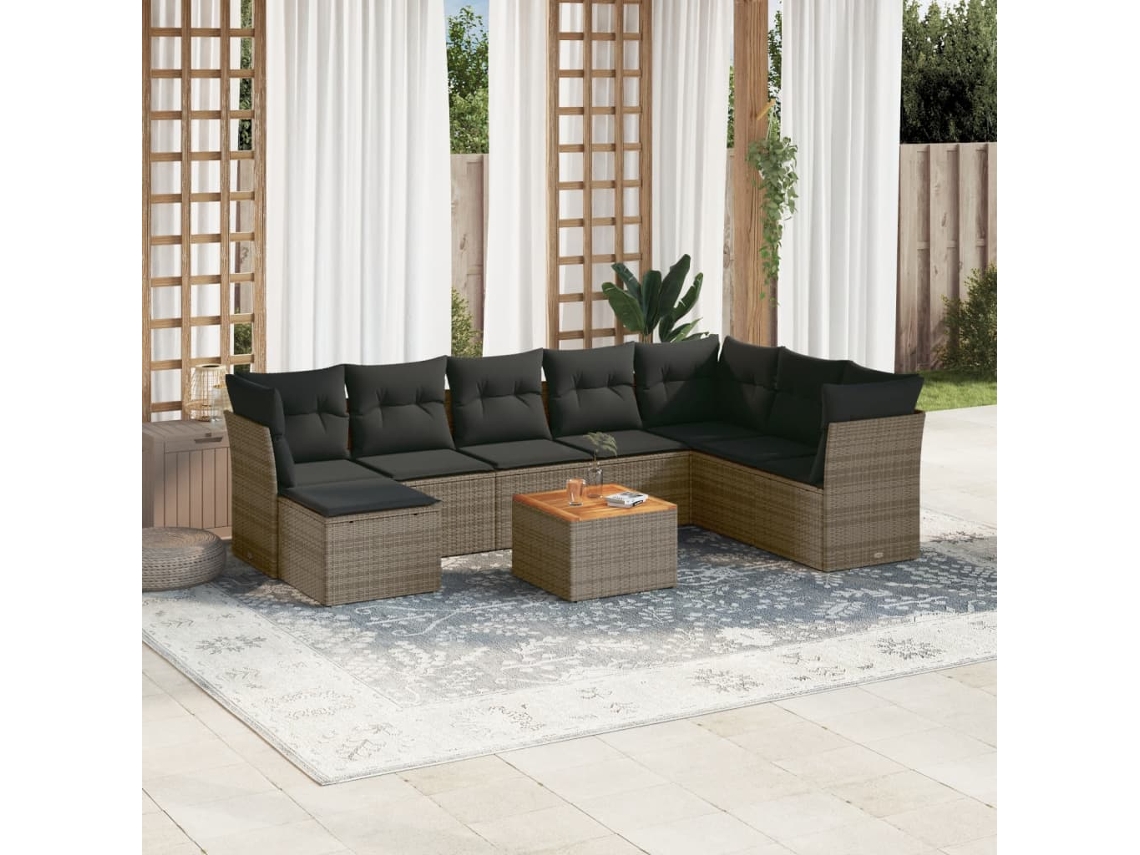 Conjunto de sofá de jardín de 9 piezas con cojines de mimbre gris de DKD Home Decor