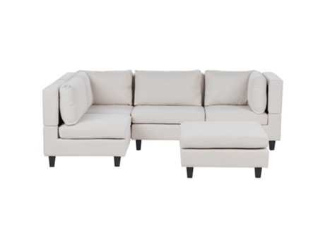 Sofá BELIANI Modular Tapizado Unstad con Reposapiés de Poliéster Crema 228X152X72