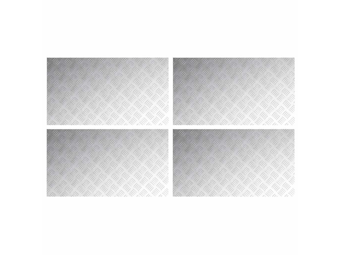 Taburete rectangular, 4 piezas, plateado, 90 x 50 cm, aluminio, EXCLUSIVO DE LA CASA