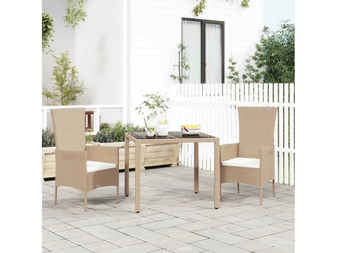 Juego de comedor de jardín de 3 piezas con cojines de mimbre beige de DKD Home Decor