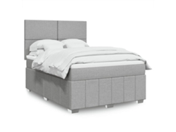 Cama Box Spring Con Colchón Tela Gris Claro 140x190 Cm