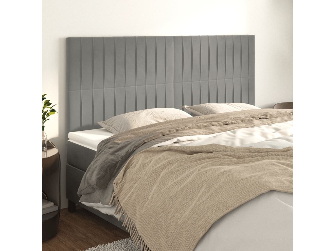 Cabeceros 4 Unidades De Terciopelo Gris Claro 90x5x78/88 Cm