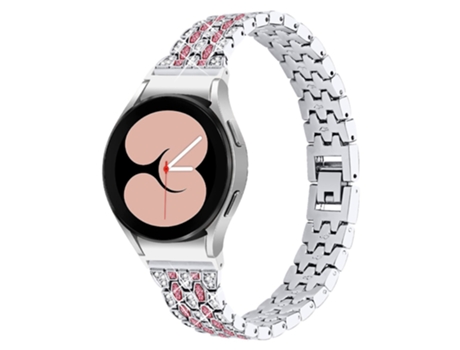 Correa de metal 5 cuentas decoración de pedrería de 3 filas para Samsung Galaxy Watch4 Active 40mm/44mm/Watch4 Classic 42mm/46mm - plata/rosa