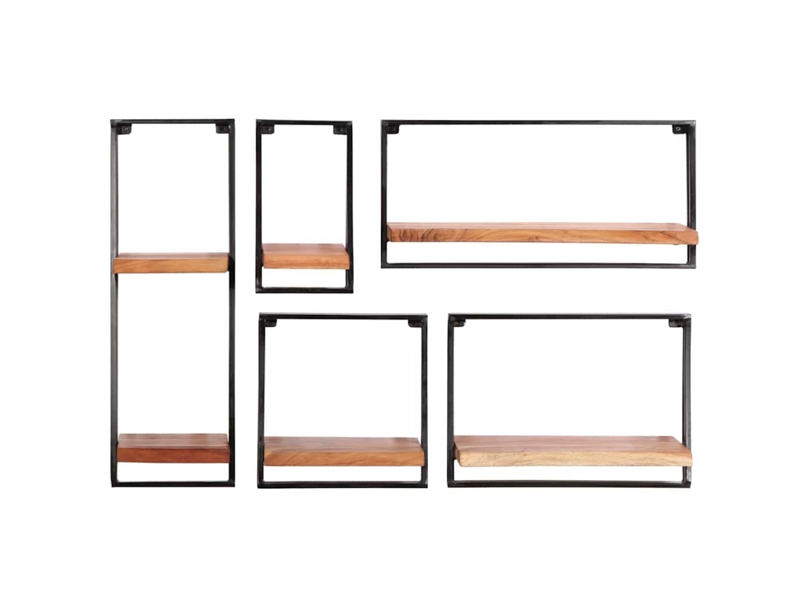 Estantería de pared de 5 piezas de madera maciza de acacia (EXCLUSIVA DE MAISON)