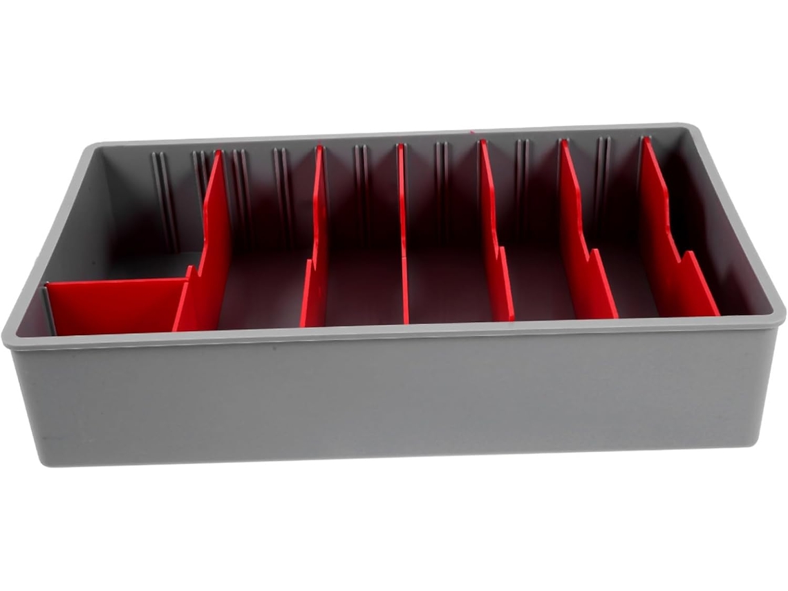 Caja con compartimentos, caja organizadora, portanotas rojo.