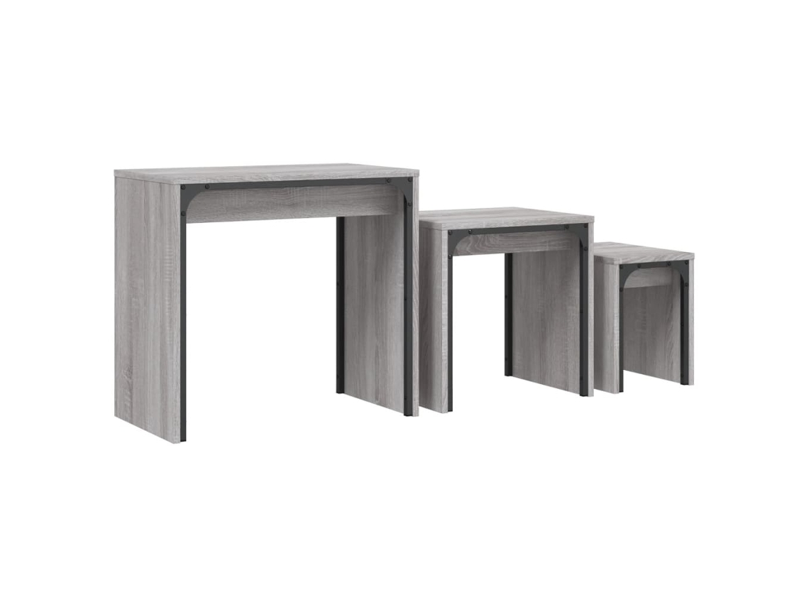 Maison Exclusive - Mesas De Centro Apilables 3 Pzas Madera Ingeniería Gris Sonoma