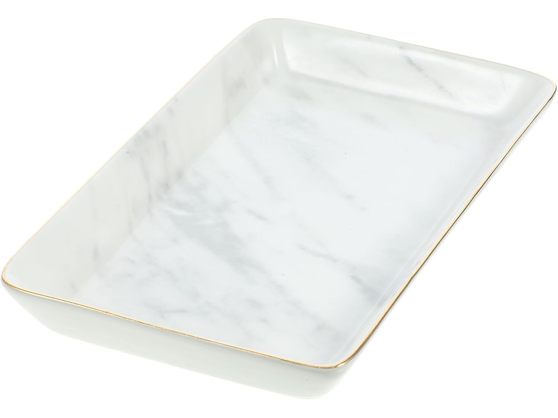 Bandeja Grande De Cerámica Para Joyas Con Elegante Diseño De Mármol, Organizador Multifuncional.