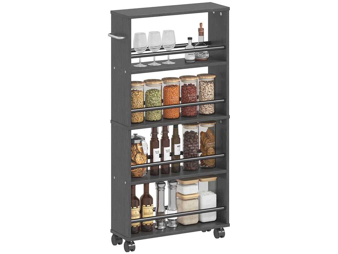 Estantería Ruedas 4 Compartimentos 45x15x91cm Negro