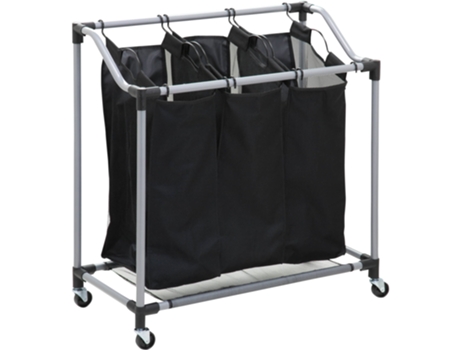 Cesta para Ropa con 3 Compartimentos Extraíbles y Ruedas - Carrito de Lavandería