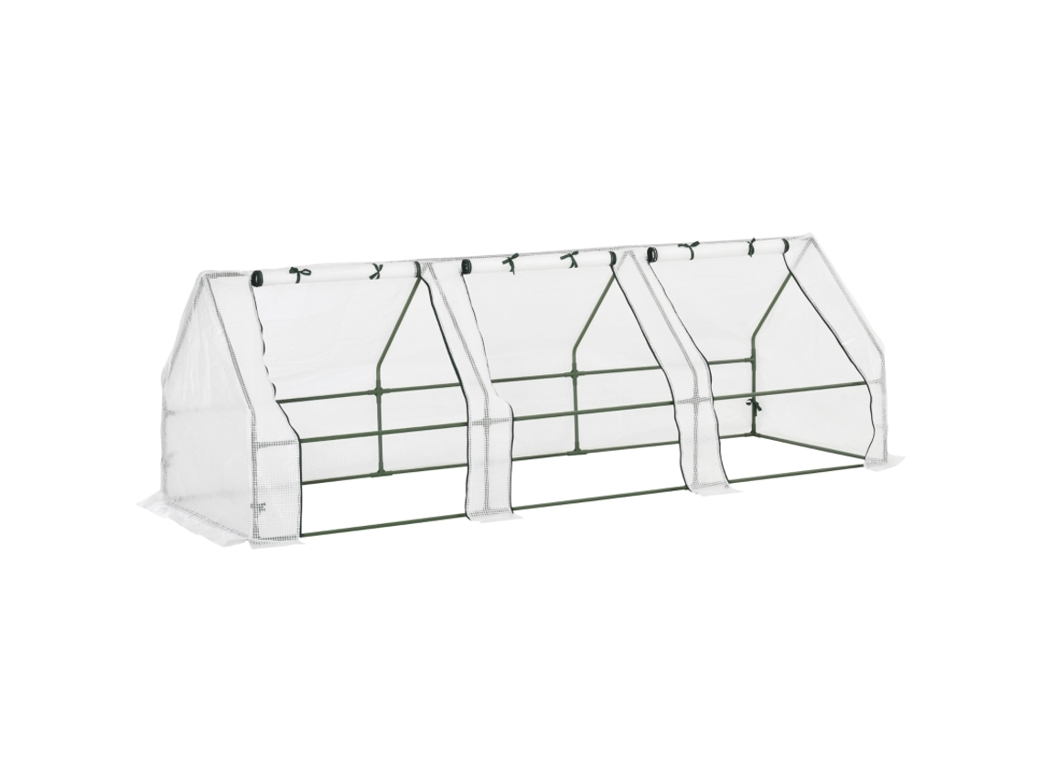 Invernadero Con 3 Ventanas Enrollables, Acero Pe, 270x90x90cm, Blanco.