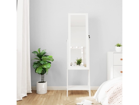 MAISON EXCLUSIVE Espejo de pie con joyero y luces LED blanco