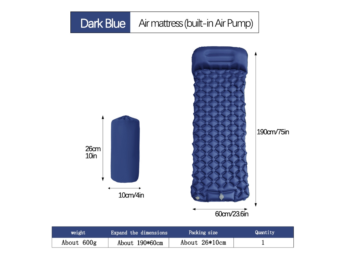 Colchoneta de camping Digitallab ultraligera, inflable con pedal, 190 x 60 cm, Lt04 (azul oscuro)