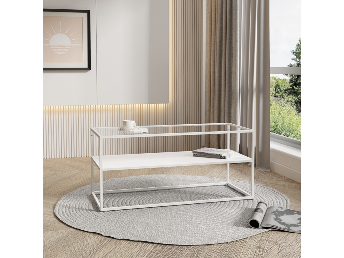 Mesa de centro Solund con 1 estante acero/cristal [EN.CASA]