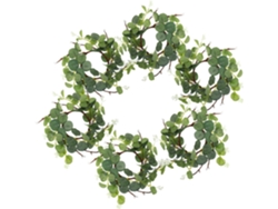 Piezas De Anillos De Velas Artificiales De Eucalipto Con Flores Blancas Y Coronas Verdes Para