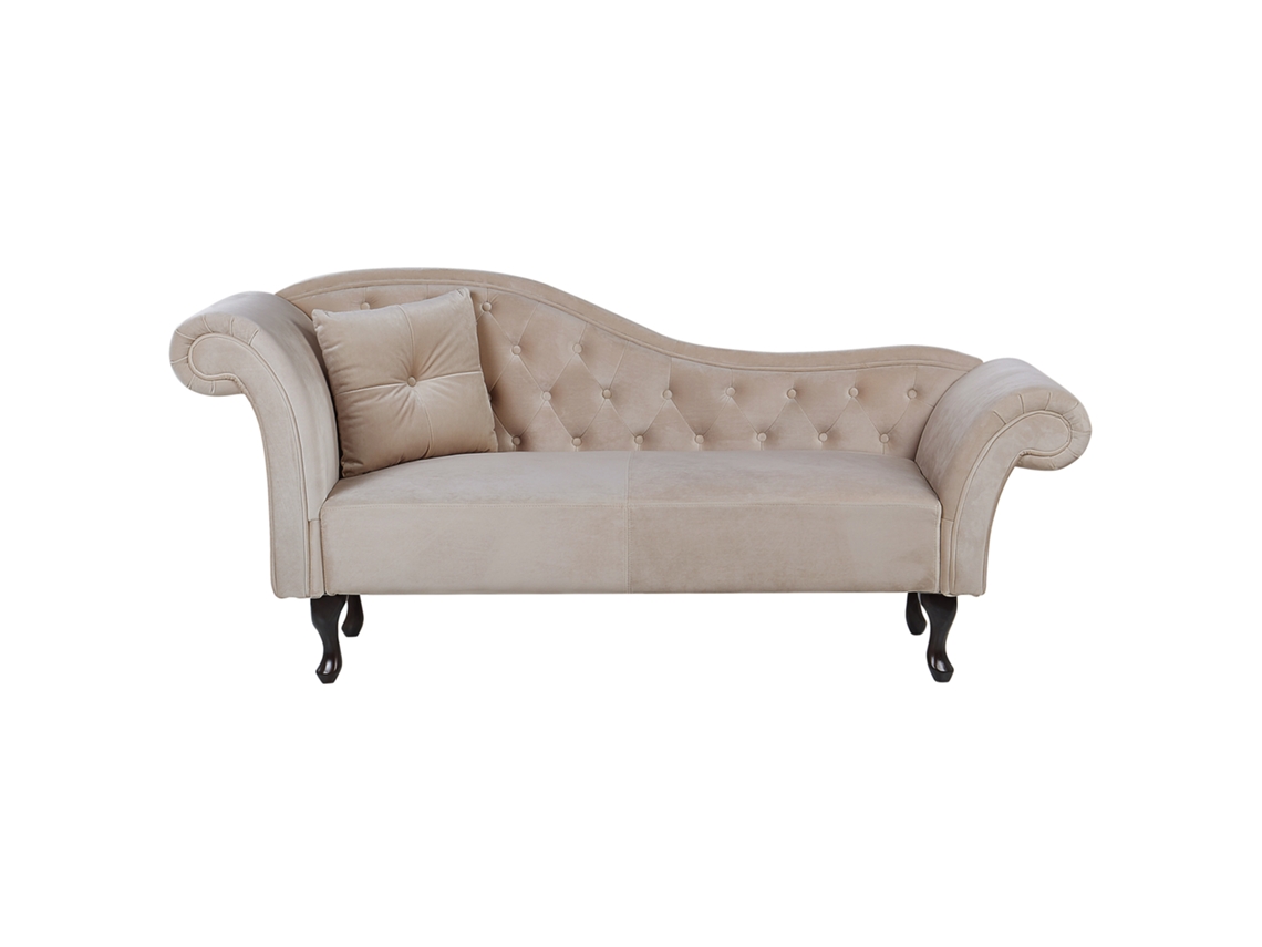 Chaise longue izquierdo BELIANI Lattes de Terciopelo Beige 188x59x87