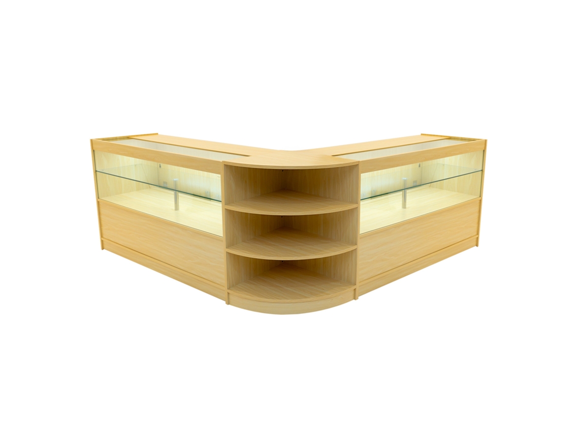 Conjunto de mostrador comercial MonsterShop Andromeda Maple, 2xC1500 1xLM60, MDF y vidrio templado