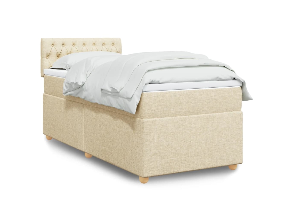 Cama Box Spring Con Colchón Tela Color Crema 90x190 Cm