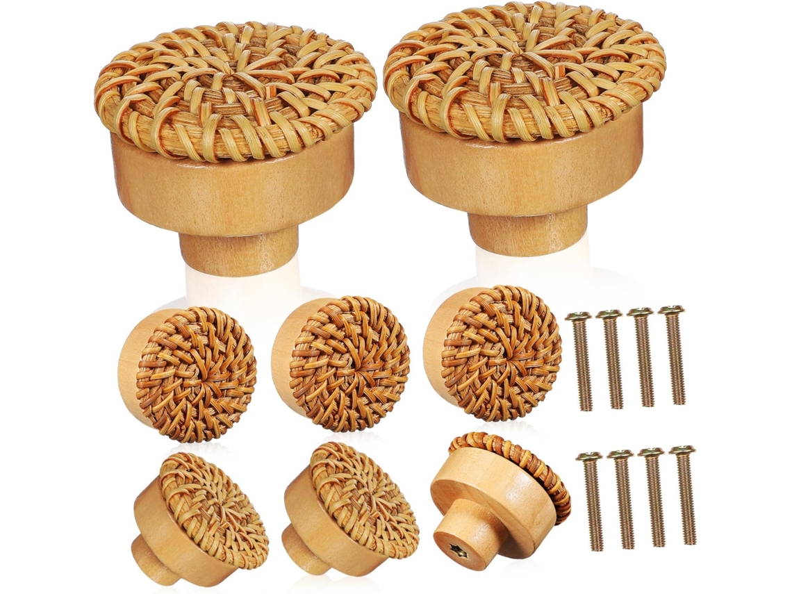 Juego De 8 Pomos De Madera, Tiradores De Cajón De Estilo Bohemio, Pomos Trenzados Para Puertas Y Armarios.