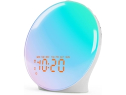Despertador con luz de amanecer para dormitorio, 17 luces nocturnas, máquina de sonido con altavoz Bluetooth (blanco)