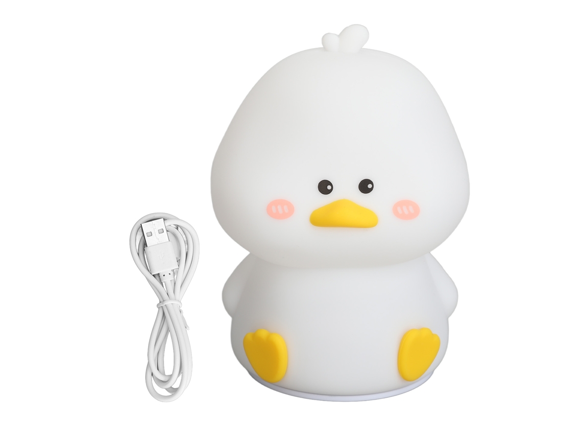 Lámpara de noche recargable con regulador de intensidad y con forma de pato adorable, fabricada en silicona suave.