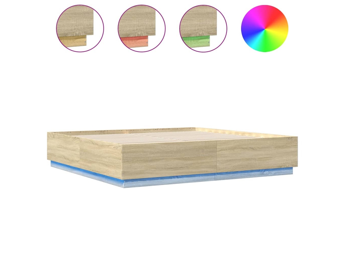 Maison Exclusive - Estructura De Cama Con Luces Led Madera Roble Sonoma 200x200 Cm