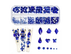 Kit De Decoración De Uñas Con 12 Formas Diferentes De Diamantes De Imitación Con Degradado Para Salón De Uñas - Azul
