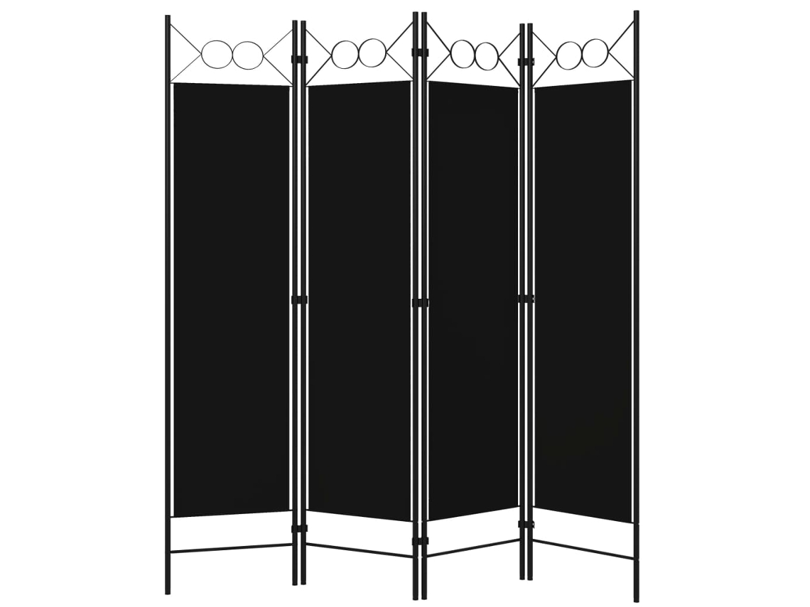 Separador de ambientes con 4 paneles, 160x180 cm, negro.