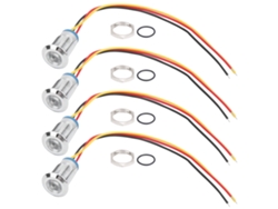 4 Juegos De Led Redondos Con Cableado Metálico Impermeable, Indicador Bicolor, Cátodo Común, 12 Mm, 12-24 V, Rojo Y Amarillo.